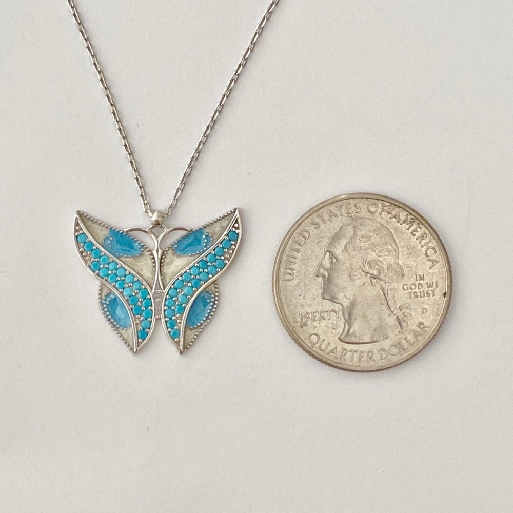 🦋 925 Silver butterfly necklace enamel turquoise - Picture 2 of 4